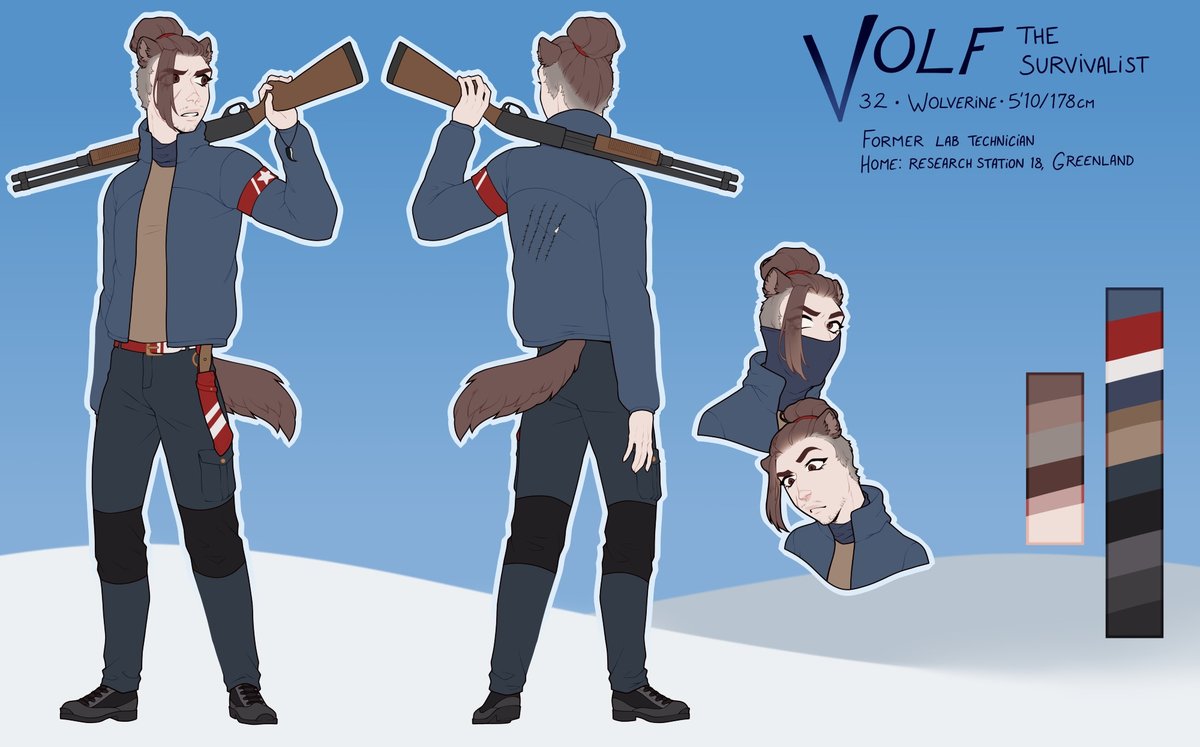 This is Volf.  (volfthesyndicalist on bsky)

THE SCARS ON THE JACKET
the bun with the single hair strand I LOVE
the red and white band and belt
the little tail!
LOOK AT THIS GUN TOO

10/10.