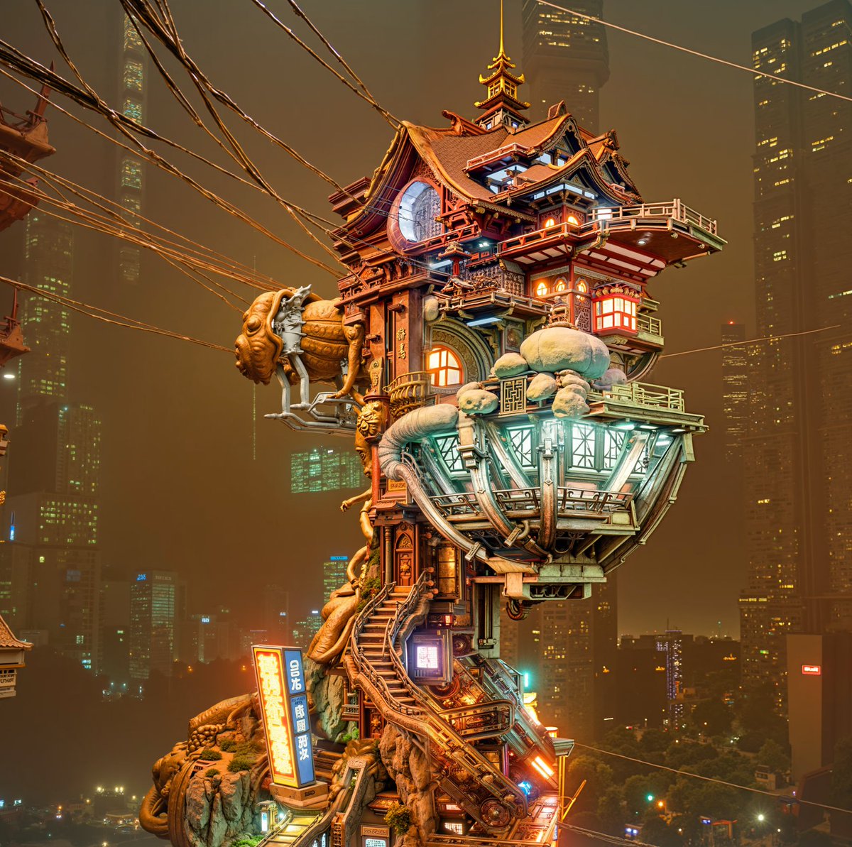 Love the color tones on this <a href="/AIPESnft_/">AIPES NFT</a>  in the new Oriental Cyber style.

Artworks continue to amaze. Look closer...