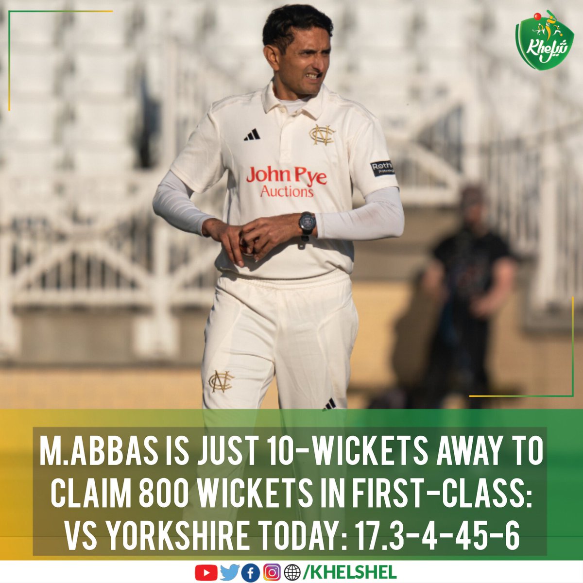 Mohammad Abbas has taken his 49th five-wicket haul in first class cricket and also needs 10 wickets to complete 800 wickets milestone.

#Cricket | #Pakistan | #MohammadAbbas | #Nottingham | #CountyChampionship | #Leeds