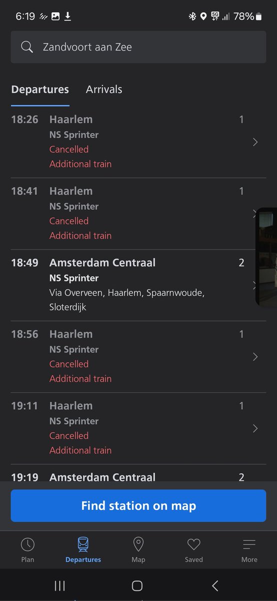 Nunkiwolf's tweet photo. @NS_online wat is de bedoeling met al die extra treinen die geannulleerd worden? Waren die vandaag zo hard nodig tussen haarlem en zandvoort? https://t.co/uRMVCFV1sL