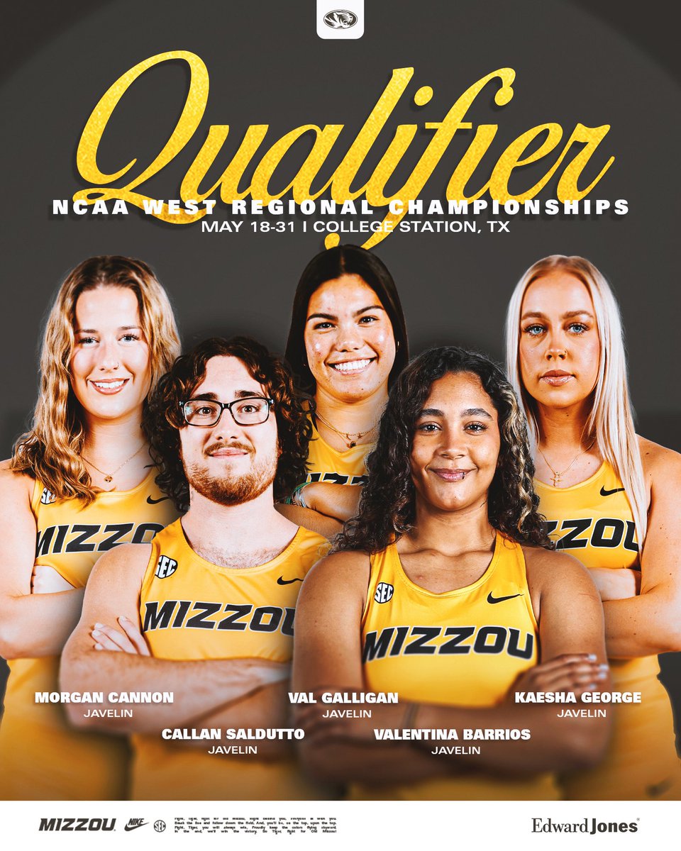 Mizzou Track & Field (@mizzoutfxc) on Twitter photo ๐๐๐๐ ๐๐๐ ๐ข๐จ๐ง๐๐ฅ ๐๐ก๐๐ฆ๐ฉ๐ข๐จ๐ง๐ฌ๐ก๐ข๐ฉ๐ฌ ๐๐จ๐ฎ๐ง๐ โ
Congrats Morgan Cannon, Val Gilligan, Kaesha George, Valentina Barrios and Callan Saldutto for qualifying from our javelin squad for the NCAA West Regional Championships ๐
#MIZ ๐ฏ ๐๐๐๐ ๐๐๐ ๐ข๐จ๐ง๐๐ฅ ๐๐ก๐๐ฆ๐ฉ๐ข๐จ๐ง๐ฌ๐ก๐ข๐ฉ๐ฌ ๐๐จ๐ฎ๐ง๐ โ
Congrats Morgan Cannon, Val Gilligan, Kaesha George, Valentina Barrios and Callan Saldutto for qualifying from our javelin squad for the NCAA West Regional Championships ๐
#MIZ ๐ฏ