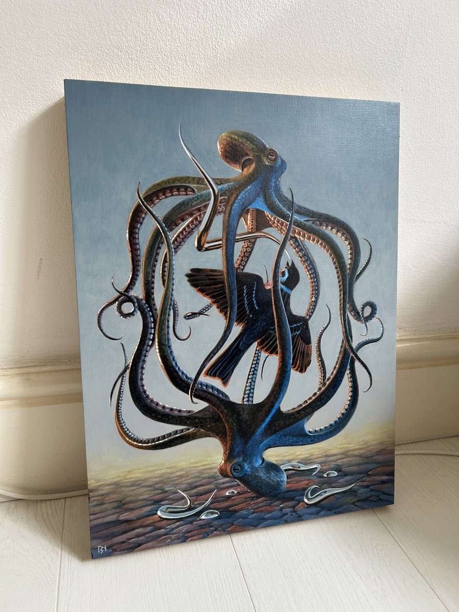 Colour done. Happy with how it turned out. Time to varnish. Then this bozo is off to Philadelphia for a sea-themed group show