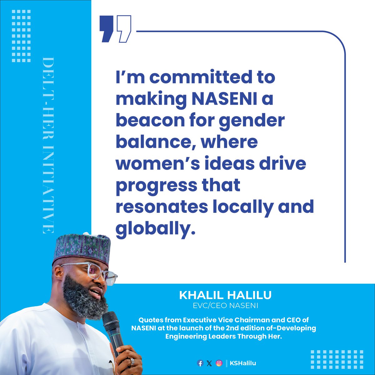 “I'm committed to making NASENI a beacon for gender balance, where women's ideas drive progress that resonates locally and globally.” - <a href="/KSHalilu/">Khalil Halilu</a> EVC/CEO <a href="/NASENIHQ/">NASENI</a> at the launch of the 2nd edition of-Developing
Engineering Leaders Through Her.