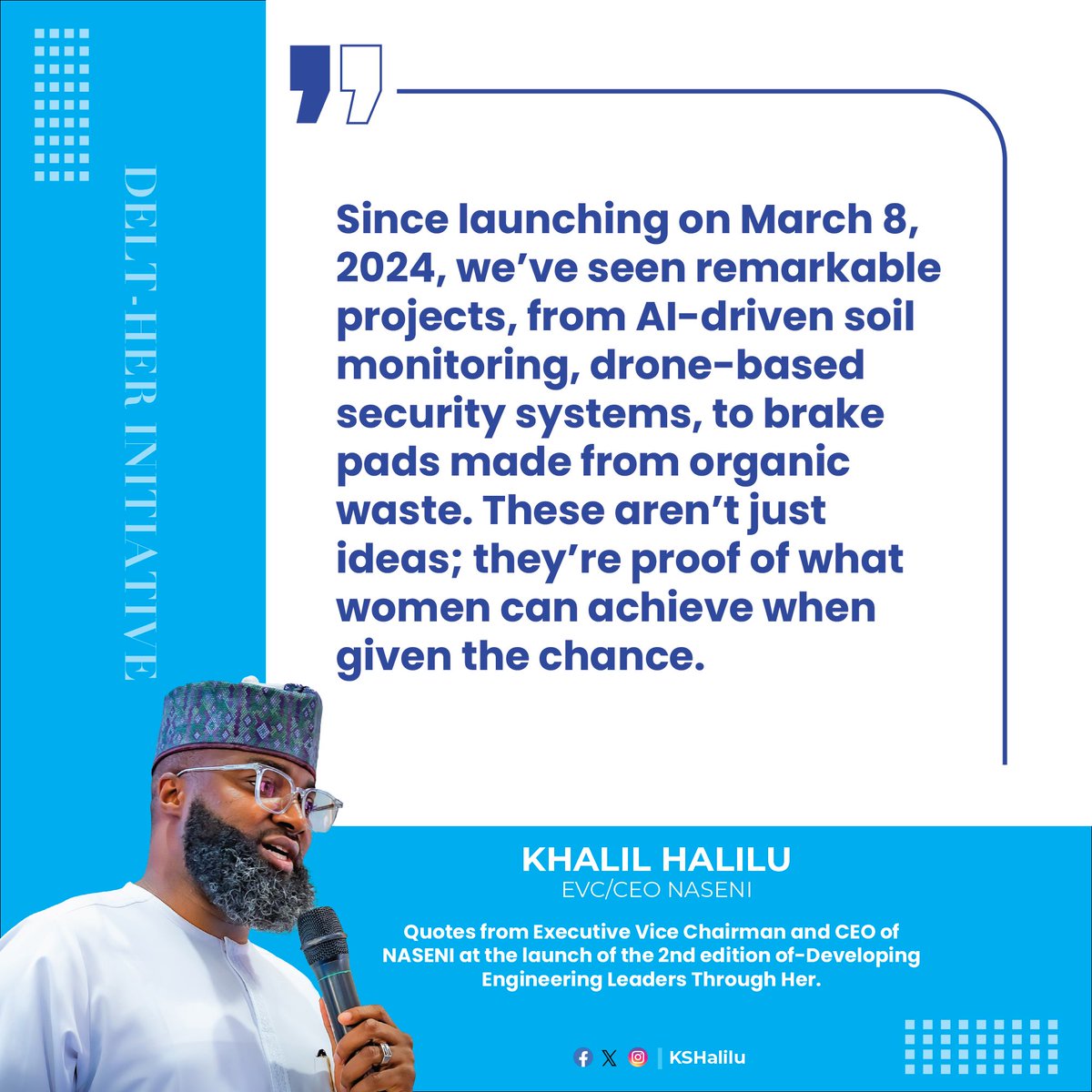 Since launching on March 8, 2024, we've seen remarkable projects, from Al-driven soil monitoring, drone-based security systems, to brake pads made from organic waste. These aren't just ideas; they're proof of what women can achieve when given the chance. - <a href="/KSHalilu/">Khalil Halilu</a> <a href="/NASENIHQ/">NASENI</a>