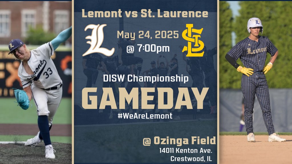 Lemont Baseball (@lemont_baseball) on Twitter photo GAMEDAY! <a href="/DISW219/">DoItStevie'sWay219</a> championship tonight vs STL @ 7pm <a href="/OzingaField/">Ozinga Field</a>. See you out there! #EITE #MTC #WeAreLemont GAMEDAY! <a href="/DISW219/">DoItStevie'sWay219</a> championship tonight vs STL @ 7pm <a href="/OzingaField/">Ozinga Field</a>. See you out there! #EITE #MTC #WeAreLemont
