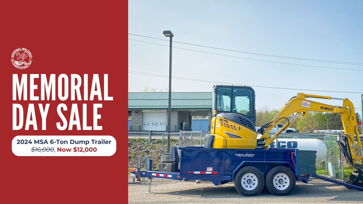 💥 Memorial Day Deal 💥 Our 2024 MSA 6'x12' Dump Trailer is just $12,000 (was $16,000)! Heavy-duty steel. Built to haul. Only ONE in stock. Sale ends July 4th! 🚛
📱 716-652-0033 |📍 Elma, NY | 🔗 gwfab.com