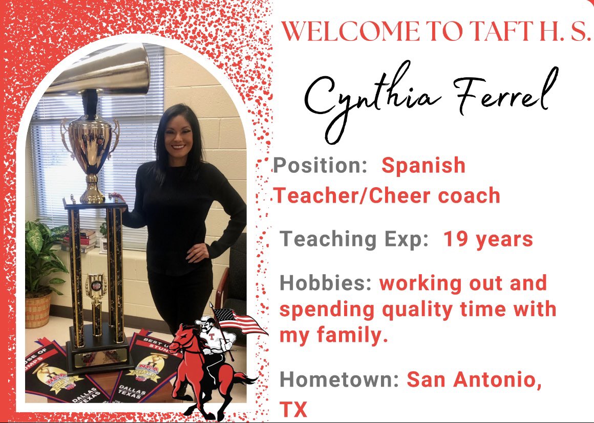 Please help us in welcoming Ms. Ferrel to Taft HS! She will be serving as a Spanish teacher and Cheer coach. #RaiderPride