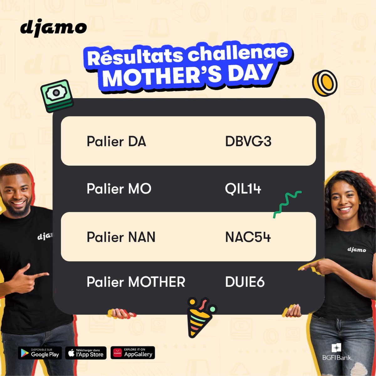 Les résultats du Challenge Mother’s Day sont là ! 

Tu reconnais ton code de parrainage parmi les gagnants ? 👀
➡️ Fonce vérifier ta boîte mail : ton lot t’attend 🎁✨

Merci à tous pour votre participation 💛