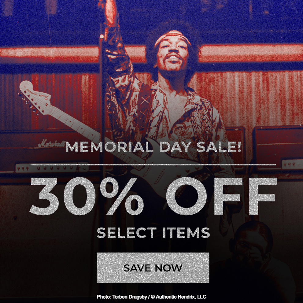 JimiHendrix's tweet photo. MEMORIAL DAY WEEKEND SALE. Save up to 30% on select items throughout the Authentic Hendrix online store this long weekend.  Shop early for best selection. https://t.co/B57QC3D537 #jimihendrix #authentichendrix #memorialdaysale https://t.co/NKuIbRMtjh