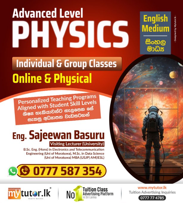 mytutorlk's tweet image. 🥇𝗧𝗼𝗽𝗔𝗱
Advanced Level Physics (English/Sinhala)
View more : tinyurl.com/568ksvbr