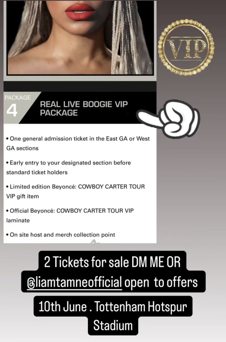Ticket Master - <a href="/Beyonce/">BEYONCÉ</a>  VIP tickets for sale . Genuine all through app - open to offers . London - 10th June x #CowboyCarterTour #beyonce #london