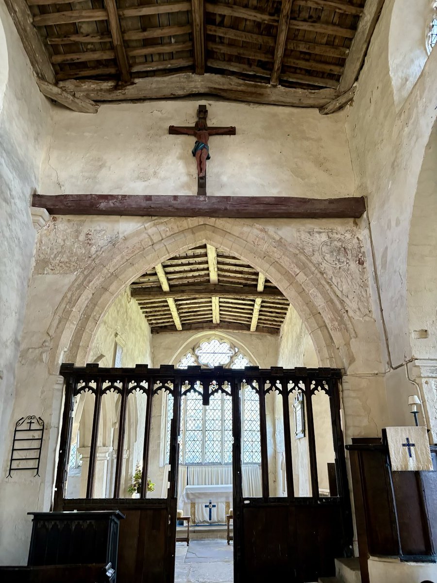 The chancel arch, with remnants of wall paintings on either side, in the very atmospheric Church of St. Mary, Shelton, Bedfordshire 😍