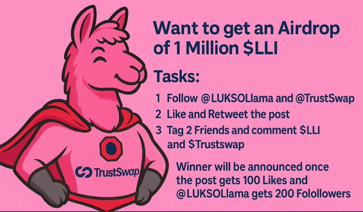 Airdrop Alert 🚨 
 <a href="/LUKSOLlama/">LUKSOLlama</a> <a href="/lukso_io/">LUKSO</a> <a href="/TrustSwap/">TrustSwap</a> $LLI $Trustswap
Let’s go 🔥