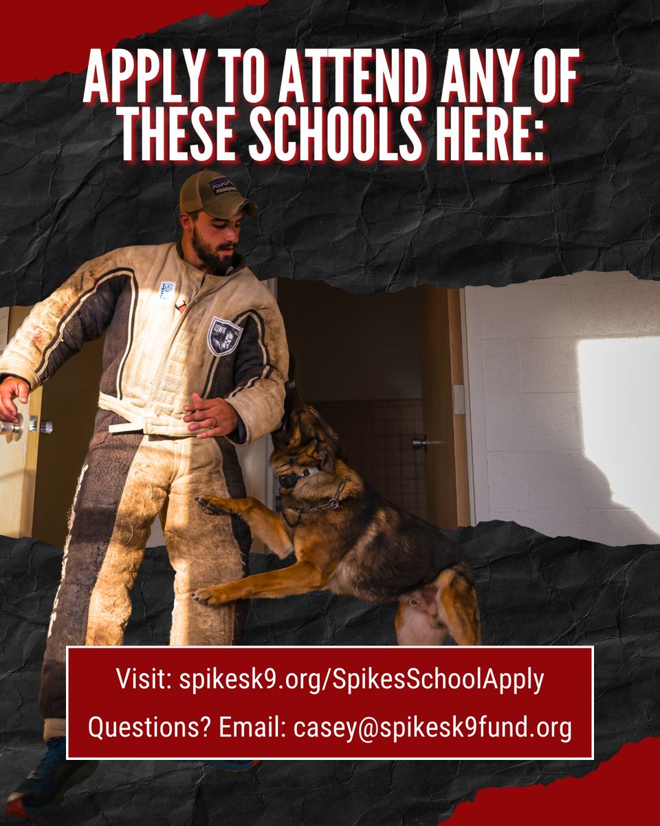 🚨 Spike’s School courses are up!

As the demand for skilled working dogs grows, our programs at #SpikesSchool are designed to promote safer handling &amp; improve K9 team effectiveness in the field.

Check out our upcoming courses for July:

🐾 K9 Emergency Medical Course (LEO)
July