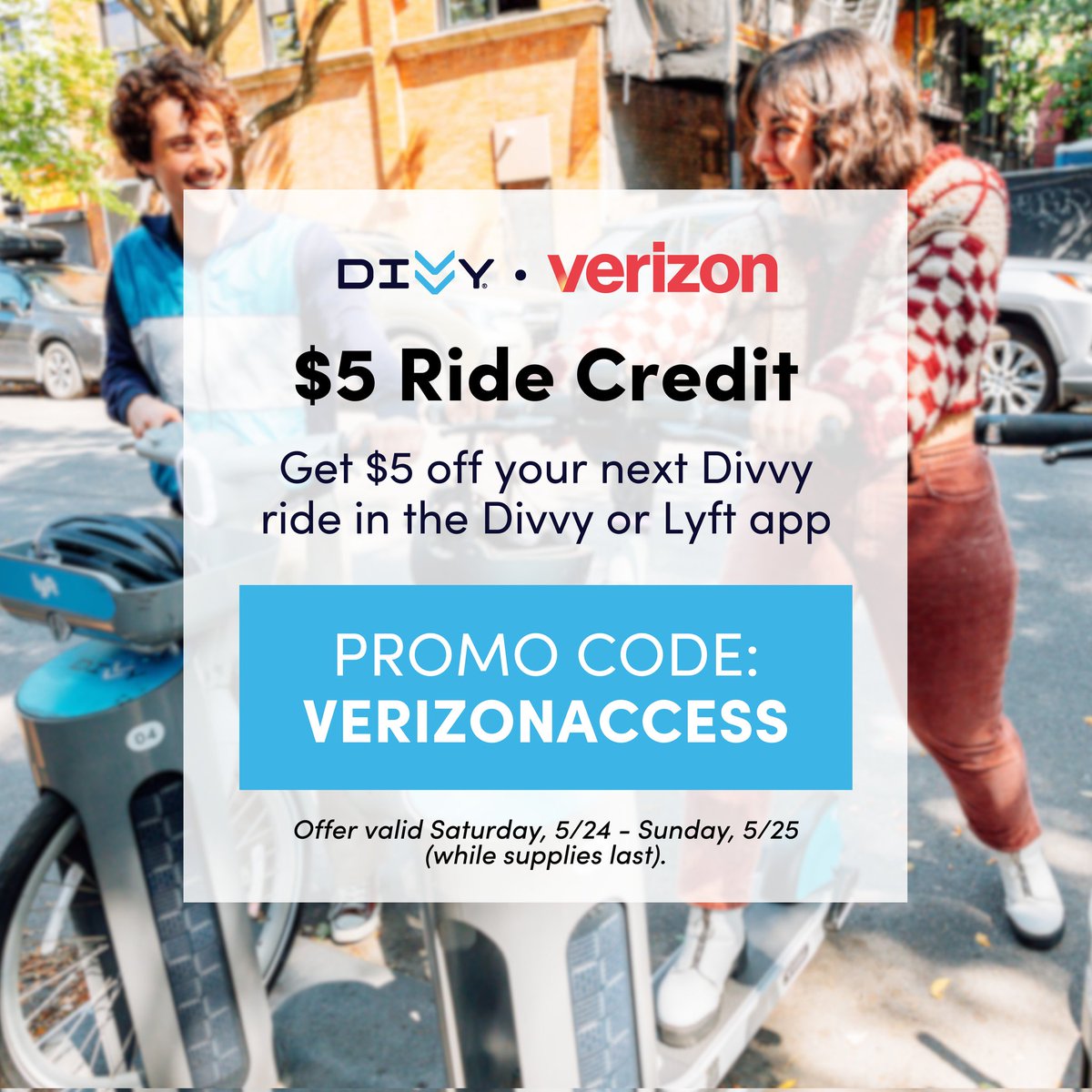 Your Sueños weekend just got smoother:
- $5 in Divvy credit from <a href="/Verizon/">Verizon</a> (use code VerizonAccess)
- Free Divvy valet at S. Michigan Ave &amp; E. Monroe Dr.

#VerizonAccess