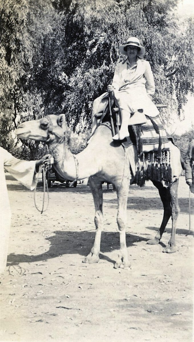 SusanSmbiddle's tweet photo. I admire Myrtle Broome, artist in 1930s Egypt for many things, including her skill as an artist &amp; dedication to learning Arabic, but her determination to learn to ride a camel is also impressive: https://t.co/4rY7Jdfahy  Thanks to @BusheyMuseum for the photo https://t.co/ZsATnf2mm4