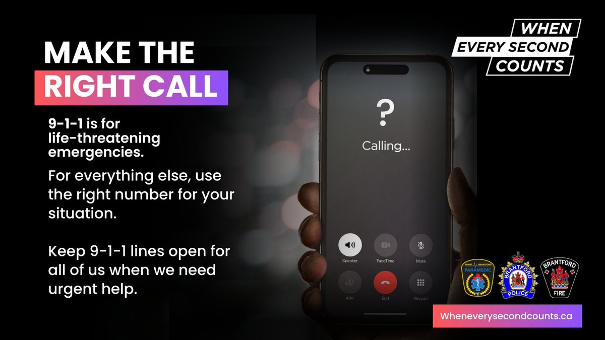 9-1-1 is NOT for noise complaints. 🚨 It’s for medical emergencies, fires, and crimes in progress. Misusing 9-1-1 could cost a life—keep the line clear! 🆘 #ClearTheLine #911Awareness #EmergencyOnly #WhenEverySecondCounts 
@BrantfordFireDepartment @BrantCountyParamedics