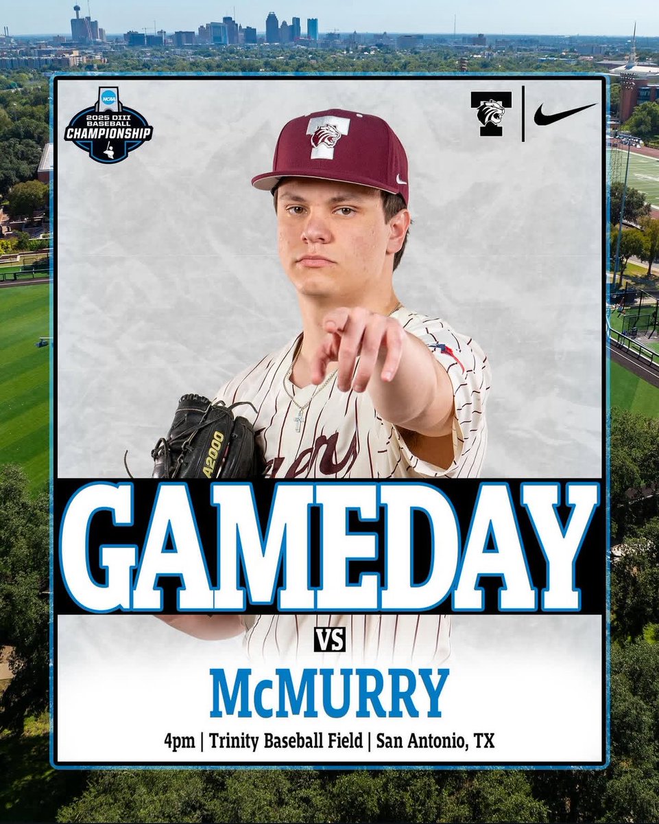 TrinityTigersB2's tweet image. San Antonio Super Regional GM 2
Trinity vs McMurry
4 pm - Trinity Baseball Field
🎥: ncaa.com/champs-pass
#TigerPride 🐅 ⚾️