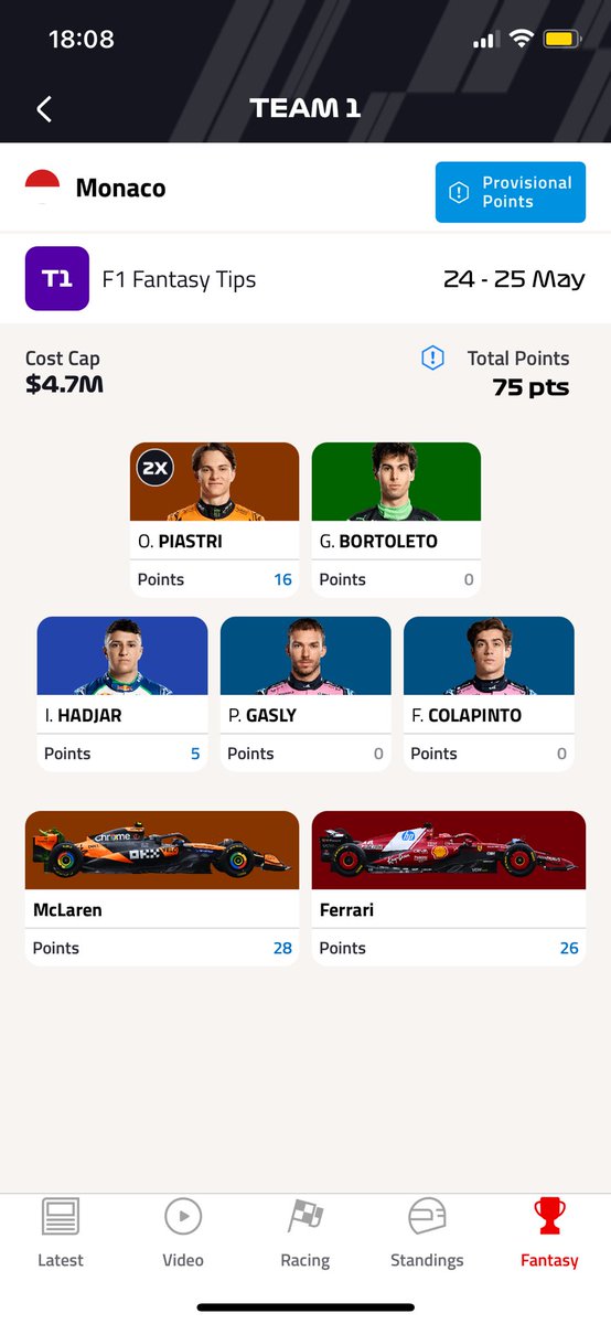 75 points after Quali for #MonacoGP

How are we all feeling ahead of the race tomorrow? 😬

#F1Fantasy #F1