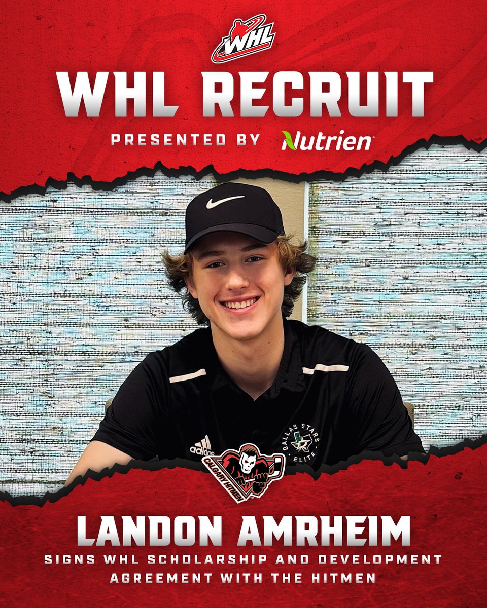 Western Hockey League (@thewhl) on Twitter photo The <a href="/WHLHitmen/">Calgary Hitmen</a> have signed 2008-born forward Landon Amrheim to a WHL Scholarship and Development Agreement.
Amrheim, the 17th-overall selection in the 2023 WHL U.S. Priority Draft, was acquired by Calgary following a trade with Portland.
📝 | tinyurl.com/4hbk9fem The <a href="/WHLHitmen/">Calgary Hitmen</a> have signed 2008-born forward Landon Amrheim to a WHL Scholarship and Development Agreement.
Amrheim, the 17th-overall selection in the 2023 WHL U.S. Priority Draft, was acquired by Calgary following a trade with Portland.
📝 | tinyurl.com/4hbk9fem
