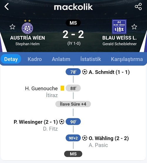 Fenerbahçe, Austria Wien'in 90+2'de yediği gol sonrasında Şampiyonlar Ligi 3. ön eleme turunda seri başı olma şansını kaybetti.
