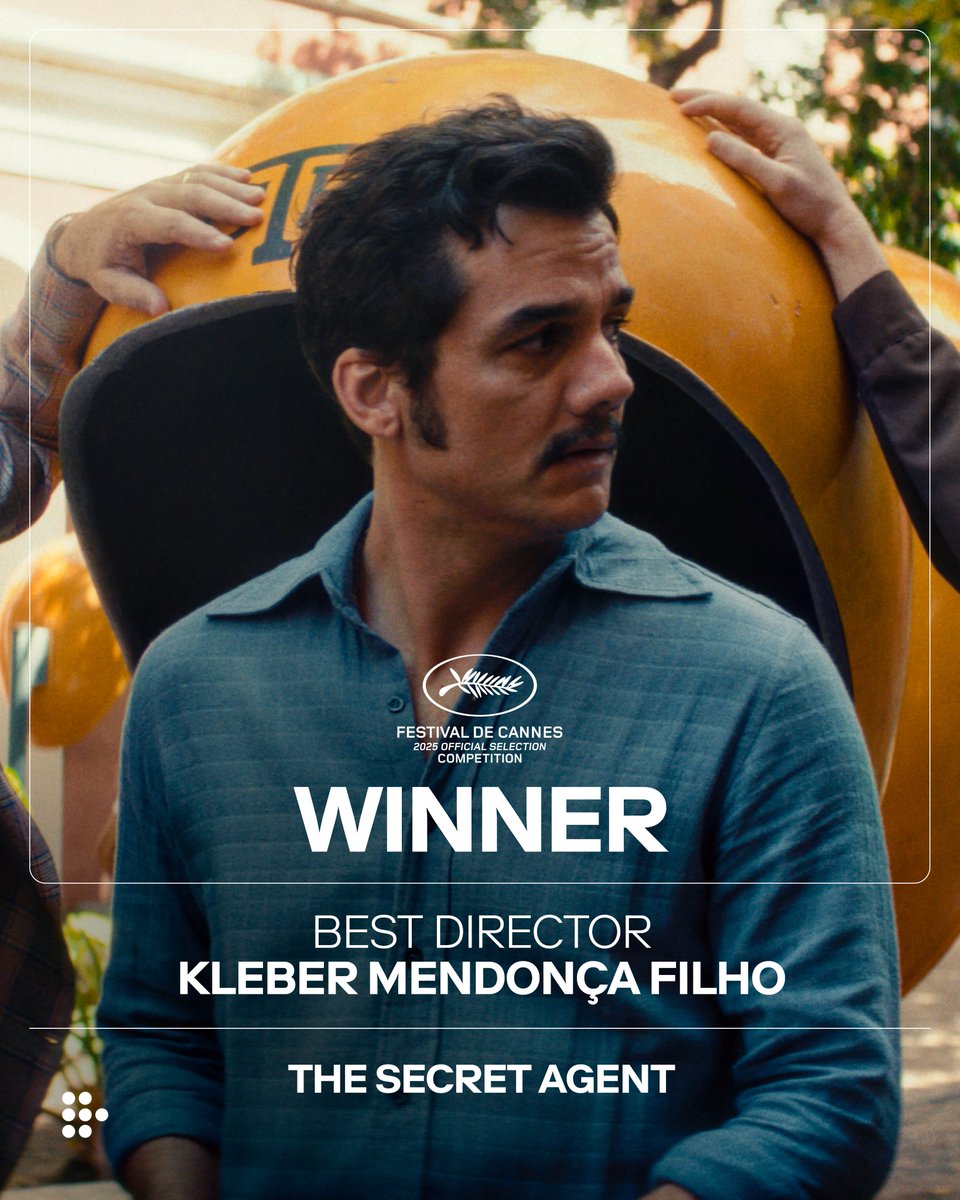 Kleber Mendonça Filho takes Best Director for THE SECRET AGENT. #Cannes2025.

Coming soon to the UK, Mexico, Argentina, Chile, Colombia, Ireland, India and more. A MUBI Release.