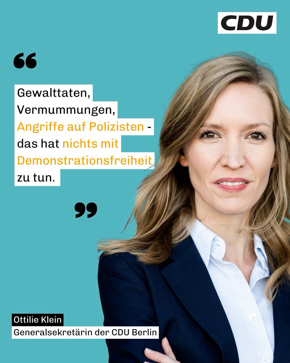 Der Landesvorstand der CDU Berlin hat eine Resolution zur Stärkung von Polizei, Feuerwehr und Rettungskräften beschlossen. Unser Ziel: mehr Schutz, mehr Befugnisse, mehr Konsequenzen.

CDU-Generalsekretärin Dr. Ottilie Klein erklärt hierzu:

(1/4) 👇