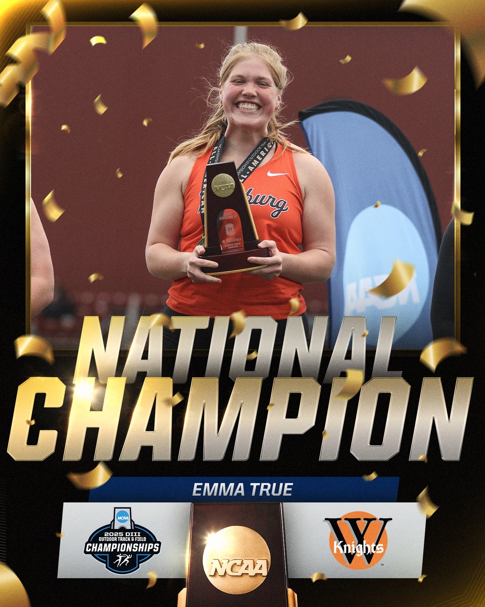 NCAA Division III (@ncaadiii) on Twitter photo NATIONAL CHAMPION🏆
Emma True of <a href="/WartburgKnights/">Wartburg Athletics</a> claims the women's hammer throw title with a top throw of 59.21m.
#WhyD3 | #D3tf NATIONAL CHAMPION🏆
Emma True of <a href="/WartburgKnights/">Wartburg Athletics</a> claims the women's hammer throw title with a top throw of 59.21m.
#WhyD3 | #D3tf