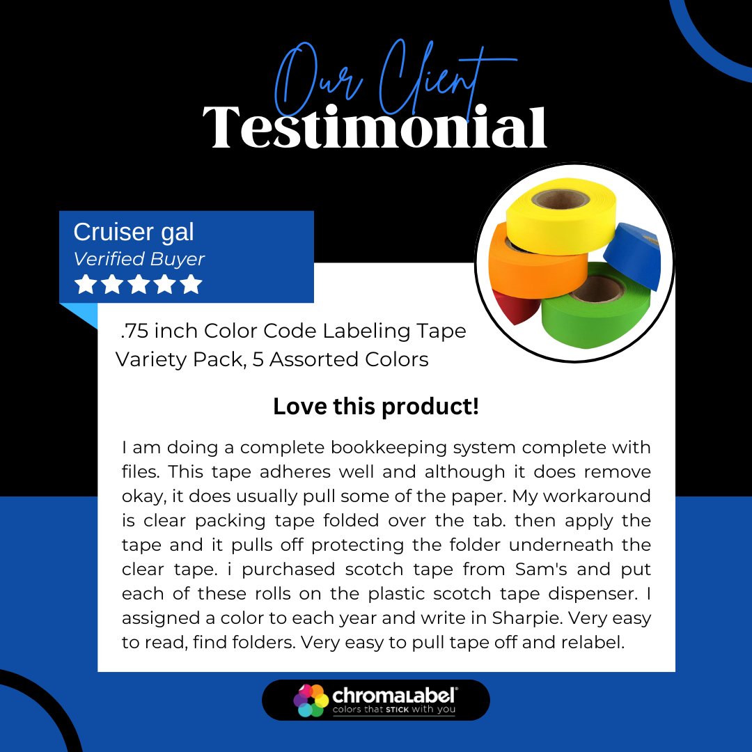 ChromaLabel's tweet image. Color-coded and organized! 📁✨
This customer created a full bookkeeping system using our tape—assigning a color to each year, labeling with Sharpie, and making folders easy to find and relabel. Smart hacks, serious results!
#OrganizedOffice #FilingHack #SmartOfficeTips…