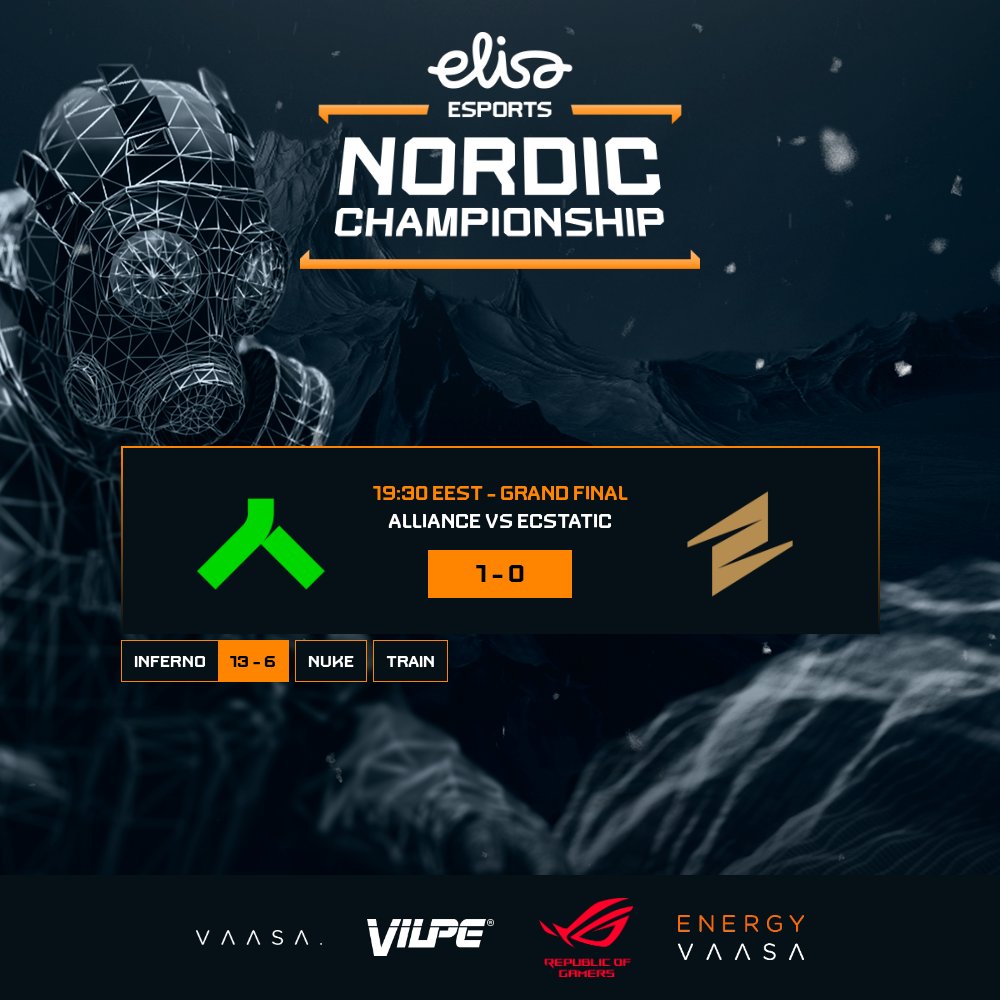Nuke is starting now! <a href="/theAllianceGG/">Alliance</a> are on the lead, while <a href="/ecstaticCS/">ECSTATIC ⚡️</a> is on the chase.

Tune in here:
📺🇬🇧 twitch.tv/elisaesports
📺🇫🇮 twitch.tv/elisaviihdespo…

#ElisaNordic