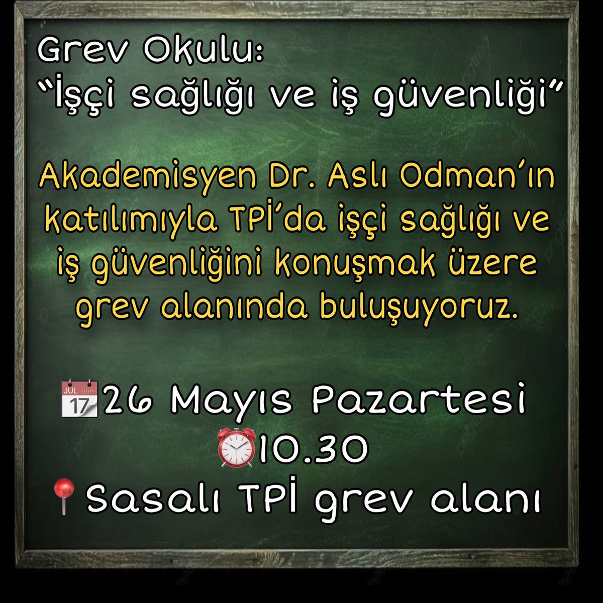 EGE İŞÇİ BİRLİĞİ (@egeiscibirligi) on Twitter photo Grev Okulu: “İşçi sağlığı ve iş güvenliği”
İstanbul İSİG Meclisi’nden <a href="/odmanasli/">Aslı Odman</a> katılımıyla TPİ’da İSG sorunları, meslek hastalıkları, işte yaşam hakkı, “yeşil adil dönüşümden” işçiye düşenleri konuşmak üzere grev alanında buluşuyoruz.
#tpiişçisidireniyor Grev Okulu: “İşçi sağlığı ve iş güvenliği”
İstanbul İSİG Meclisi’nden <a href="/odmanasli/">Aslı Odman</a> katılımıyla TPİ’da İSG sorunları, meslek hastalıkları, işte yaşam hakkı, “yeşil adil dönüşümden” işçiye düşenleri konuşmak üzere grev alanında buluşuyoruz.
#tpiişçisidireniyor