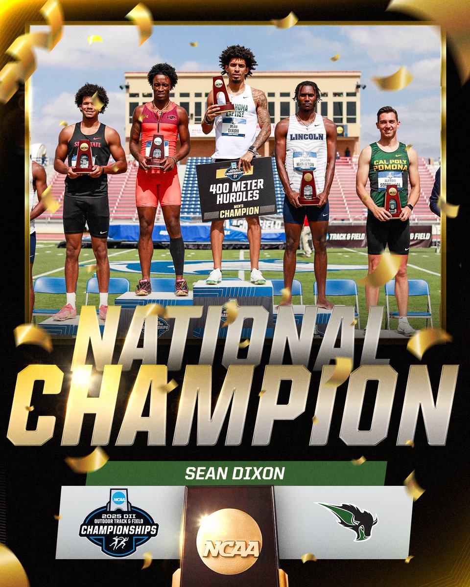 NCAA Division II (@ncaadii) on Twitter photo A close one for the Championship π
Sean Dixon of <a href="/OBU_TrackXC/">OBU Track & Field/XC</a> is the 2025 DII Outdoor Menβs 400m Hurdles National Champion!
#D2MOTF | #MakeItYours A close one for the Championship π
Sean Dixon of <a href="/OBU_TrackXC/">OBU Track & Field/XC</a> is the 2025 DII Outdoor Menβs 400m Hurdles National Champion!
#D2MOTF | #MakeItYours
