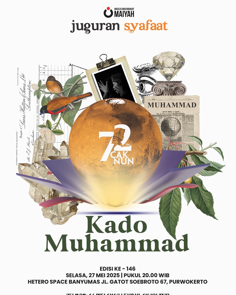 JUGURAN SYAFAAT | KADO MUHAMMAD | Selasa, 27 Mei 2025, 20.00 WIB | Hetero Space Banyumas, Jln. Jend. Gatot Soebroto 67, Purwokerto. #JSMei #72tahunCakNun