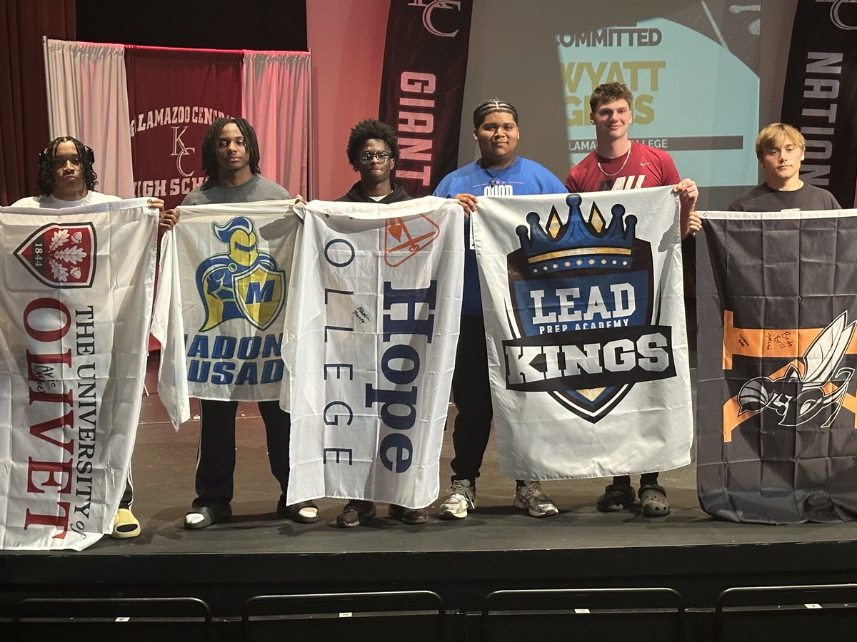 Congratulations to the following seniors who will continue football at the next level. Avio Lateef Univ. of Olivet, Kosygin McNeely Madonna Univ. Maurice Streeter Hope College, Austen Tigues Prep Academy, Connor VanDam Prep Academy, Bode Brill Kalamazoo College.