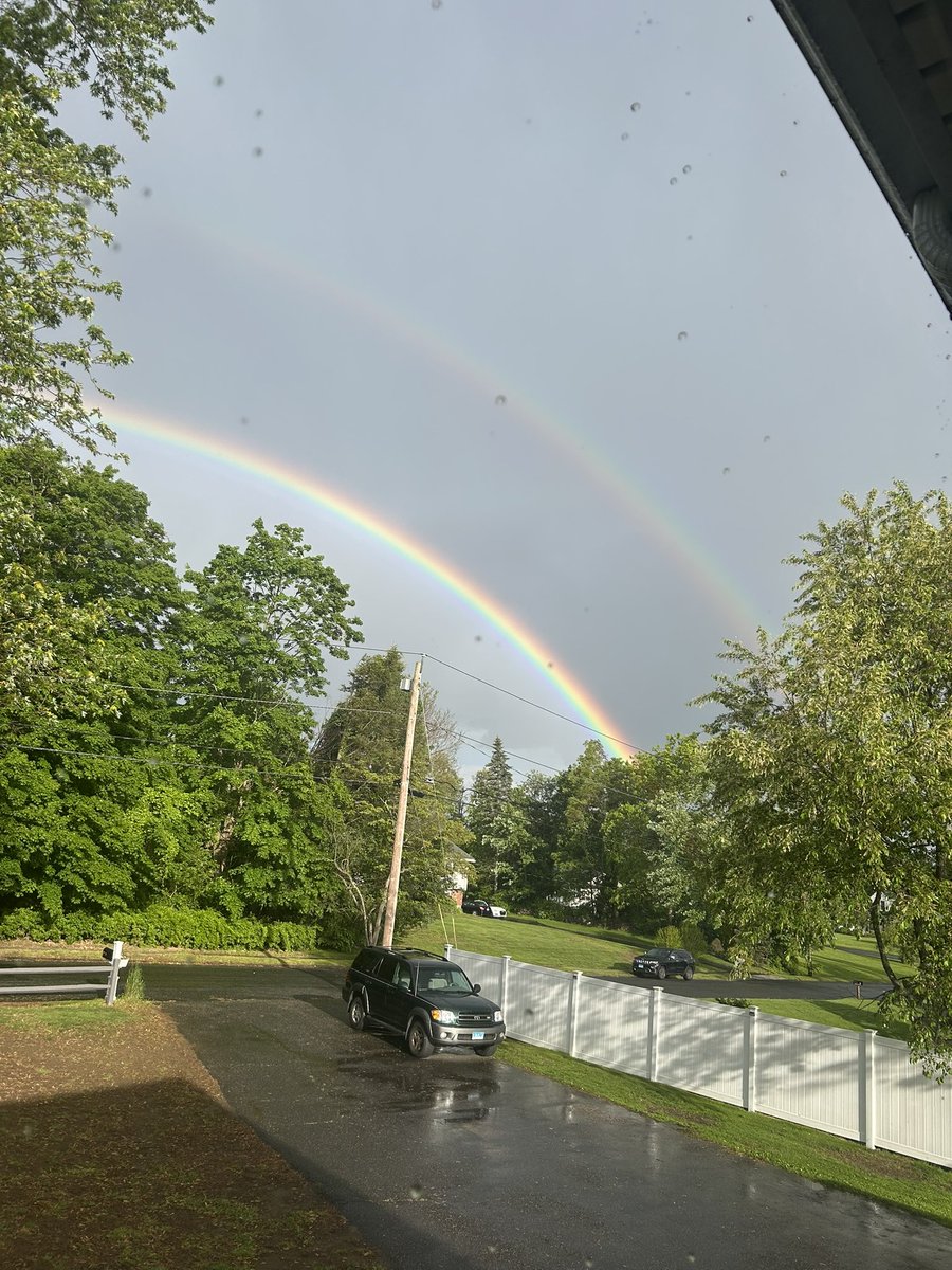 Double rainbow in Shelton! Photo courtesy of my daughter’s boyfriend. <a href="/RyanBretonWX/">Ryan Breton</a> <a href="/RachelFrank_CT/">Rachel Frank</a> <a href="/DarrenSweeney/">Darren Sweeney (Bluesky @DarrenSweeney)</a> <a href="/GarettArgianas/">Garett Argianas</a> <a href="/Ash_Baylor/">Ashley Baylor</a>