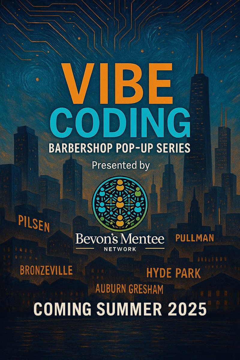 We’re bringing AI + coding into Chicago barbershops. Real skills. Real stories. Real neighborhoods. This summer, Vibe Coding pops up where trust already lives.
#VibeCoding #ChicagoTech #AIForTheBlock