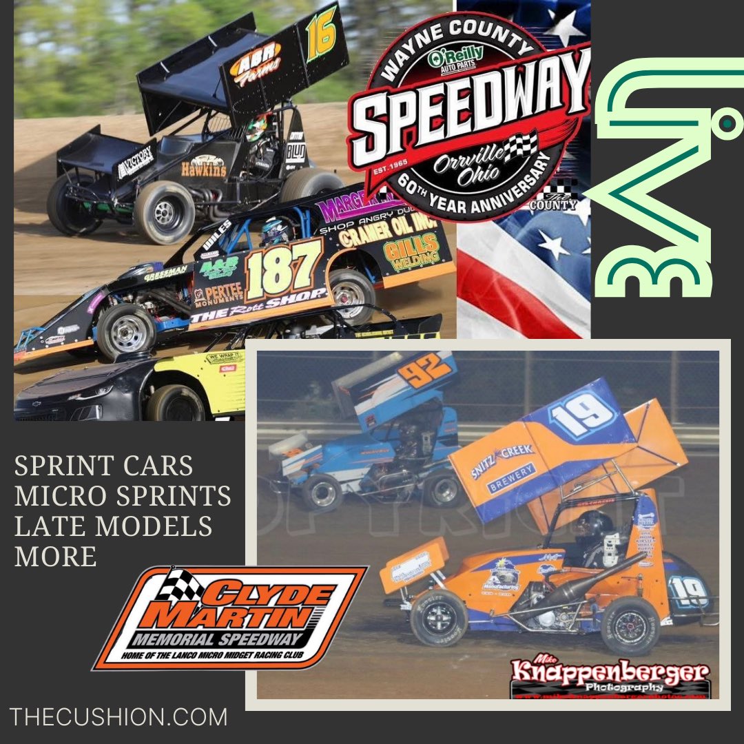 The Cushion (@watchthecushion) on Twitter photo LIVE 5/24
Night 2 of the Pistol Pete Duals for 270 Micro Sprints from <a href="/LancoCMMS/">Clyde Martin Memorial Speedway</a>. Paying over $3000 to win & they currently have (73) 270s signed in!
410 Sprint Cars & Late Models headline the card this Memorial Day Weekend at <a href="/wcsohio/">Wayne County Speedway</a>
Watch Live on TheCushion.com LIVE 5/24
Night 2 of the Pistol Pete Duals for 270 Micro Sprints from <a href="/LancoCMMS/">Clyde Martin Memorial Speedway</a>. Paying over $3000 to win & they currently have (73) 270s signed in!
410 Sprint Cars & Late Models headline the card this Memorial Day Weekend at <a href="/wcsohio/">Wayne County Speedway</a>
Watch Live on TheCushion.com
