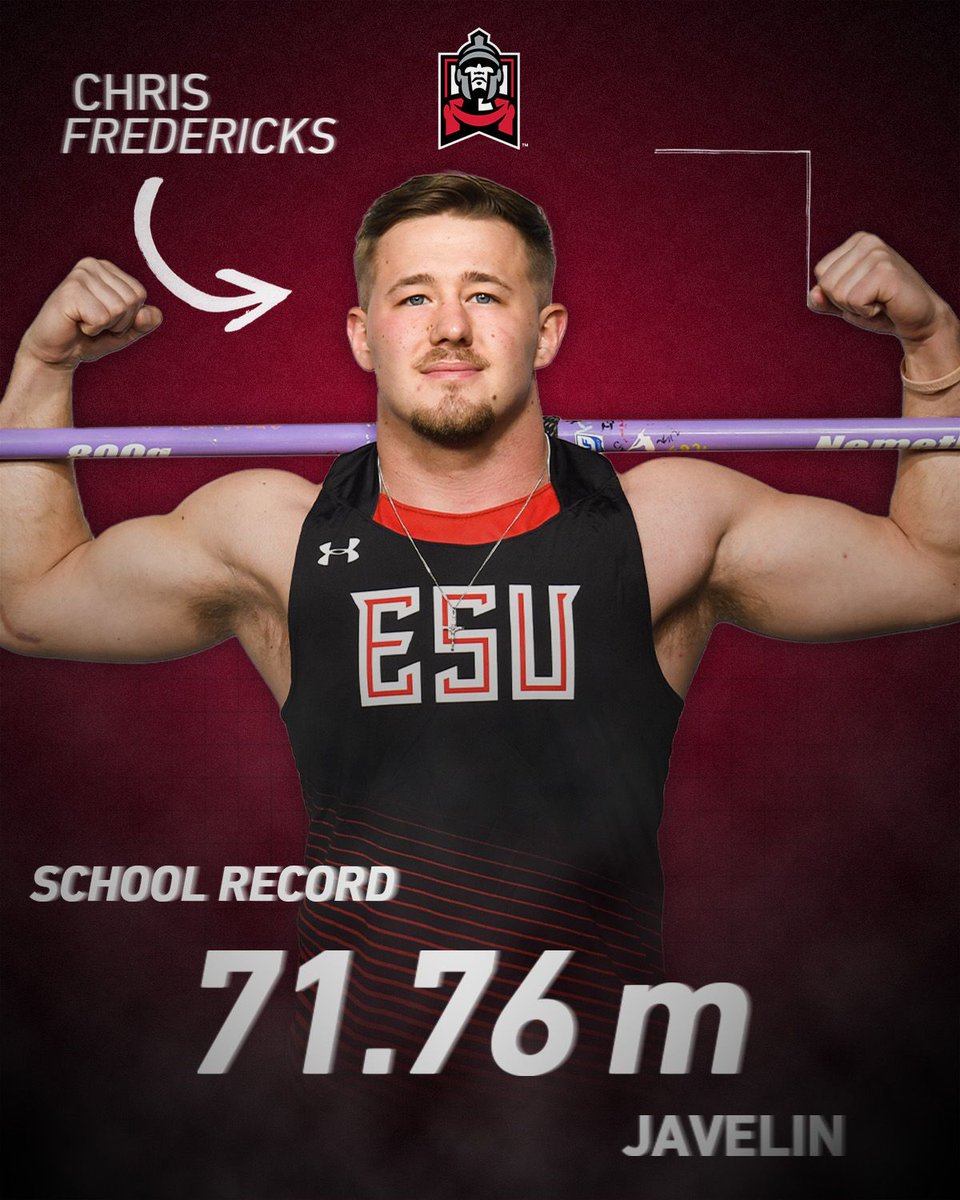 ESU Warriors (@esuwarriors) on Twitter photo ππππ²π’π§π ππ«ππ―π’ππ² βοΈπ
πͺ
On the final day of competition, Chris Fredericks (third, javelin), Cole Gorham (third, shot put), and Luke Stevenosky (seventh, javelin) all earned All-America First Team honors.
Fredericks also set a new school record with a throw of ππππ²π’π§π ππ«ππ―π’ππ² βοΈπ
πͺ
On the final day of competition, Chris Fredericks (third, javelin), Cole Gorham (third, shot put), and Luke Stevenosky (seventh, javelin) all earned All-America First Team honors.
Fredericks also set a new school record with a throw of