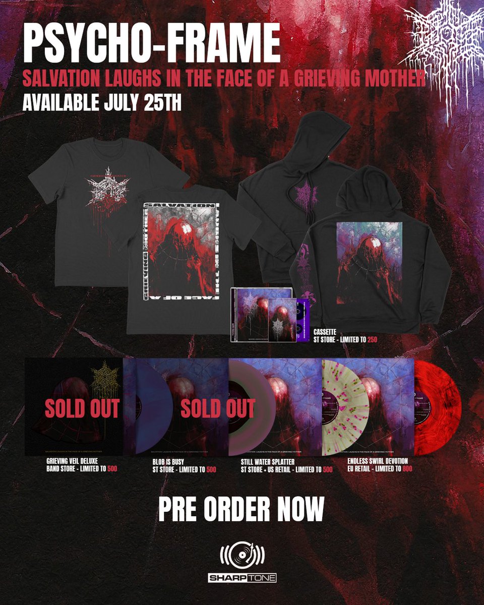 sharptonerecs's tweet image. .@psychoframedc 'SALVATION LAUGHS IN THE FACE OF A GRIEVING MOTHER' 

Deluxe - SOLD OUT 
BLOB IS BUSY - SOLD OUT 
STILL WATER SPLATTER / CD / TAPES - SELLING FAST 

Don't miss out 
bfan.link/SLITFOAGM