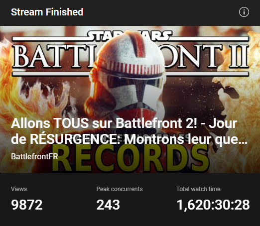 SWBFNewsFR's tweet photo. 9 heures de stream pour le mouvement de Battlefront 2 aujourd'hui et qu'est-ce que c'était tellllllement fun!

Les serveurs plein, des records battus... mais quelle journée! GG tout le monde, merci beaucoup d'avoir rendu tout ça possible en participant ❤️ https://t.co/sut2sKYWnr