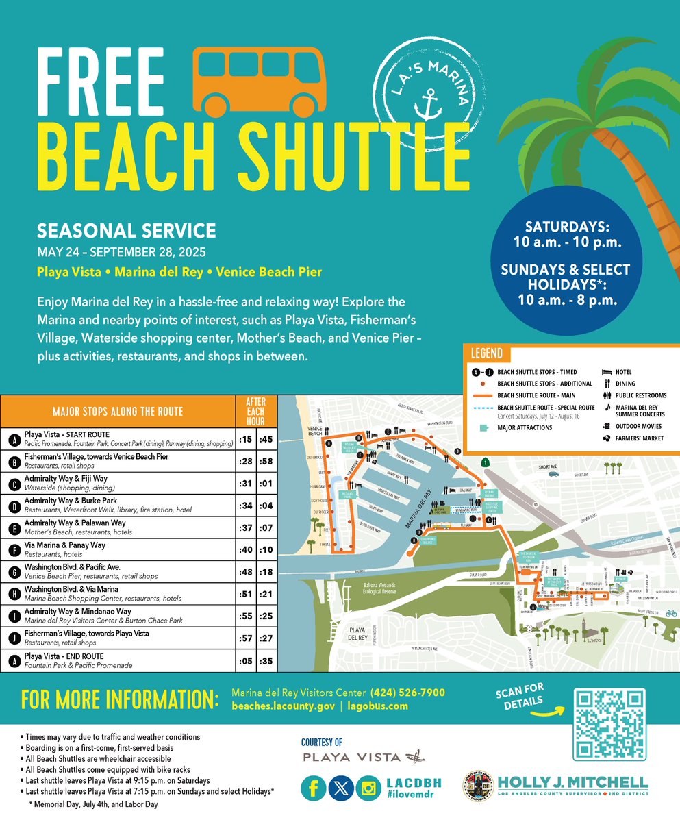 Our office is happy to help keep the Marina del Rey Beach Shuttle running. Starting today Saturday May 24 until Sunday September 28! Explore the Marina and ride to nearby spots for FREE, including Fisherman's Village, Playa Vista, Waterside Shopping Center, Mother's Beach and