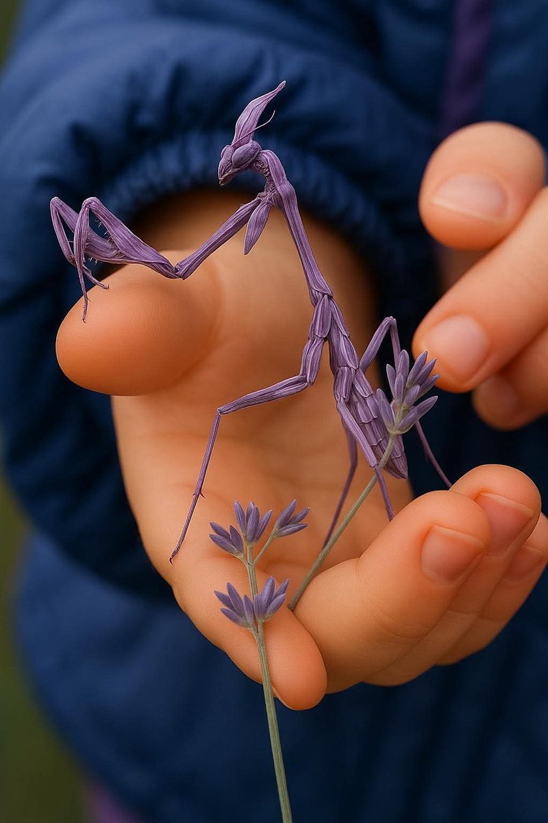 The Empusa Pennata, or Conehead Mantis, isn’t just rare, it’s a Master of Disguise. It's Twig-Like Limbs and Purple Hue melt into Dried Flowers and Spring Buds, making it nearly invisible to both Predators and Prey.

But don’t mistake it's grace for weakness.
It’s a