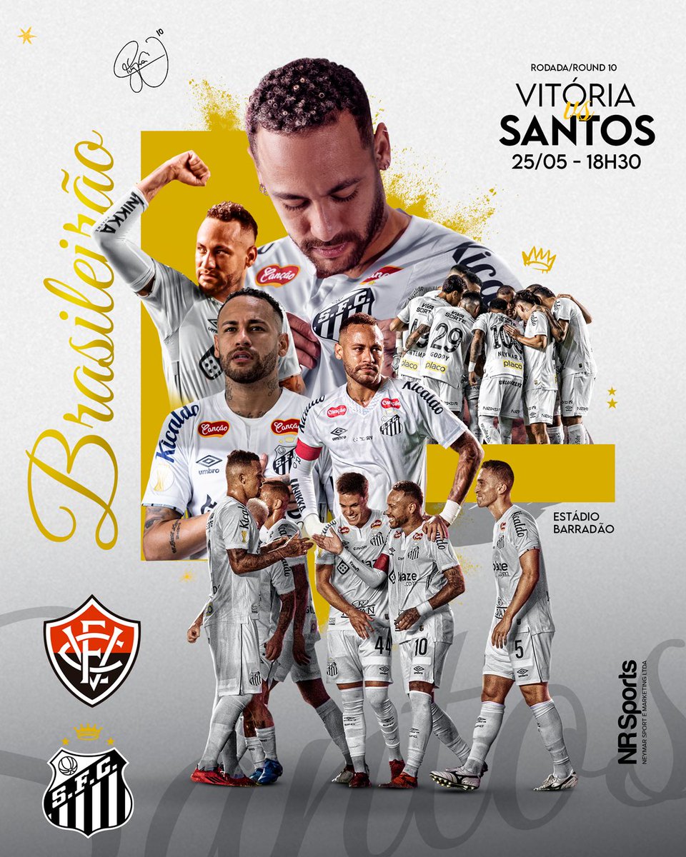 O <a href="/SantosFC/">Santos FC</a> de <a href="/neymarjr/">Neymar Jr</a> chega à 10ª rodada do Brasileirão buscando mais 3 pontos!
No Barradão, o Peixe enfrenta o Vitória, de olho na vitória.
Boa sorte ao clube! ⚽⚪️⚫️

⚡ Vitória 🆚 Santos FC
🏆 Campeonato Brasileiro | Rodada 10
⏰ 18h30🇧🇷
🏟️ Barradão