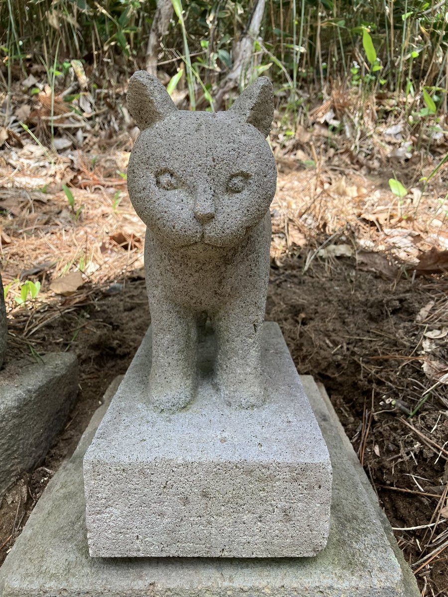 つがる市高山稲荷神社の猫石像、立ち姿はかなり珍しいです。同社の神職