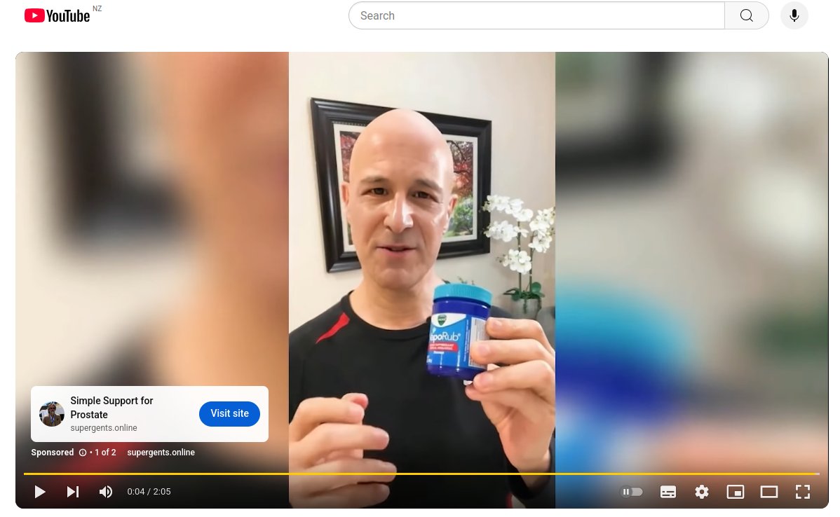 And today's scam ad on YouTube is this simple hack with Vaporub that will cure your prostate issues <a href="/TeamYouTube/">TeamYouTube</a>