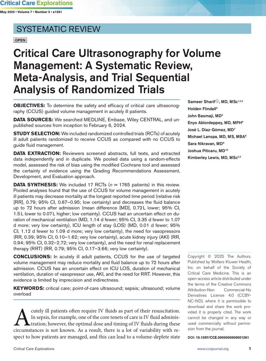 Algo que hacemos varias veces al día en nuestra UCI de San Juan del Río en pacientes sépticos, quemados, de trauma, etc, es Manejar los Fluidos guiándonos siempre por USG (jamás dejar una tasa fija de fluidos, jamás sol. de base) 💧💦

Esto ya demostró disminución de la