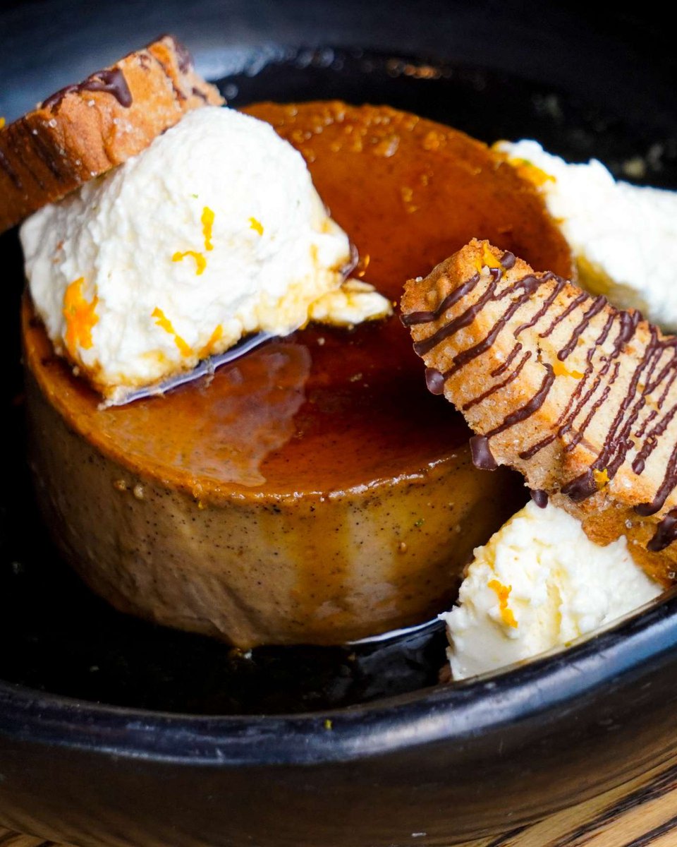 Everyone deserves a sweet treat. Our Flan de Café is a cozy hug of silky custard, warm café de olla flavors, creamy mousse, and crunchy pinole cookies.

Flan de Cafe | Flan with flavors of cafe de olla, sweet cream mousse, crunchy pinole cookies