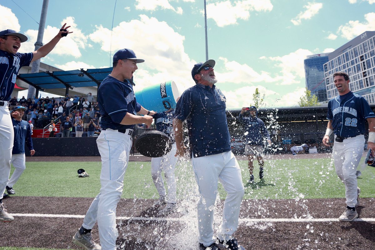 Take a bath Coach Cerrato! You're #A10Champs <a href="/RhodyBaseball/">Rhody Baseball</a>