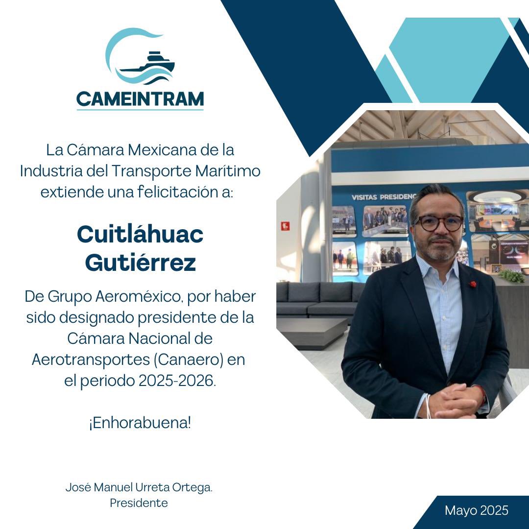 CAMEINTRAM (@cameintram) on Twitter photo Desde #CAMEINTRAM felicitamos al nuevo presidente de <a href="/CANAEROMX/">Cámara Nacional de Aerotransportes (CANAERO)</a> <a href="/cuitgm/">Cuitlahuac Gutierrez</a>.
Estamos convencidos que su liderazgo impulsará grandes avances en el transporte aéreo mexicano. Desde #CAMEINTRAM felicitamos al nuevo presidente de <a href="/CANAEROMX/">Cámara Nacional de Aerotransportes (CANAERO)</a> <a href="/cuitgm/">Cuitlahuac Gutierrez</a>.
Estamos convencidos que su liderazgo impulsará grandes avances en el transporte aéreo mexicano.