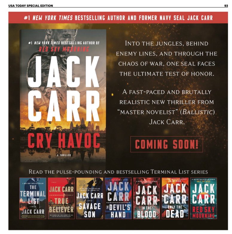 The Memorial Day <a href="/USATODAY/">USA TODAY</a> Veterans Affairs special edition is available now for free on newsstands and via the link below.

Honored to have a page devoted to CRY HAVOC and the James Reece series included.

usatodayspecial-va.newsmemory.com/?special=Salut…